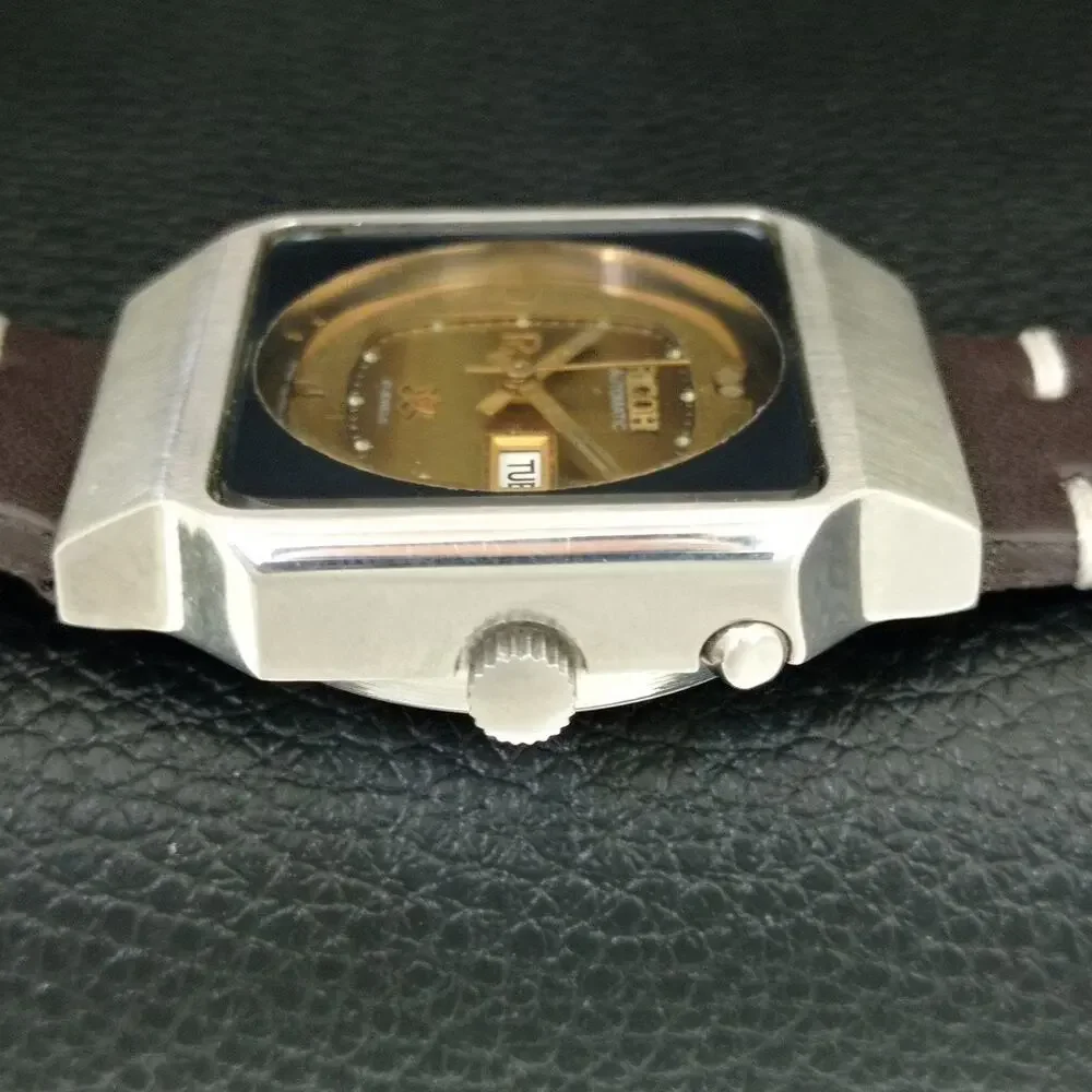Vintage 1988 Ricoh Automatic Mens Silver Watch W/daydate & Gold accents